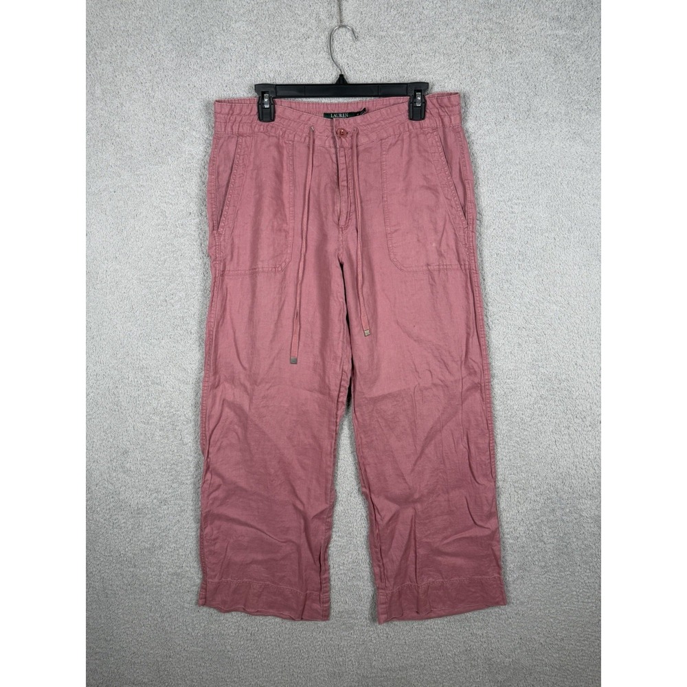 Lauren Ralph Lauren Women's Pink 100% Linen Drawstring Pants Size 12 ( 34x32)